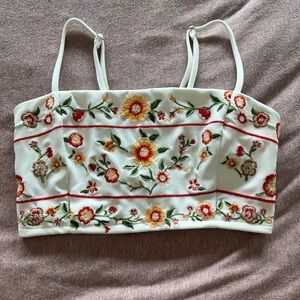 Embroidered flower crop top; size Small